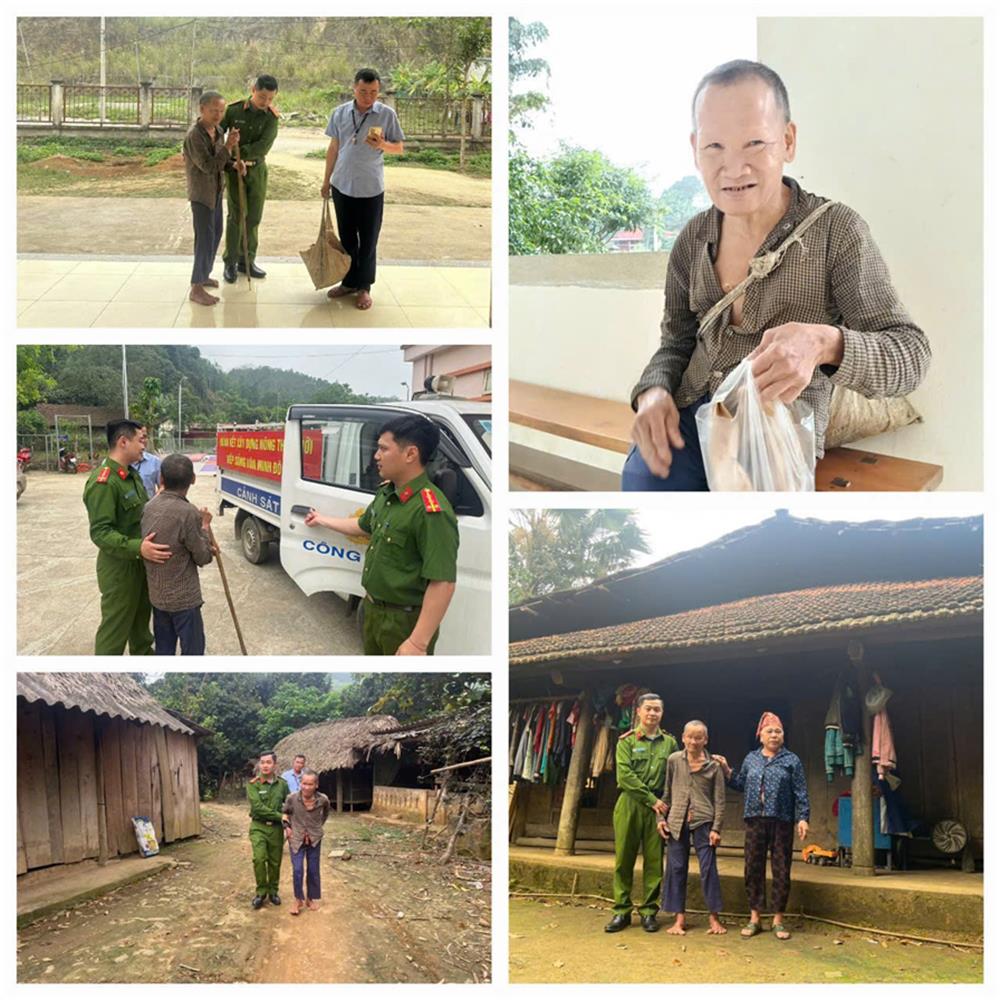 Cán bộ Công an xã Bảo Hà tận tình hỗ trợ, đưa cụ Triệu Thừa Lâm về với gia đình.