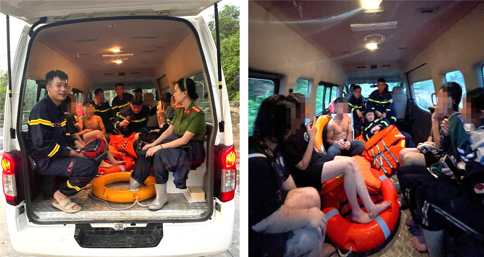 Lực lượng Công an giải cứu thành công và đưa 11 cháu học sinh về trụ sở Công an.