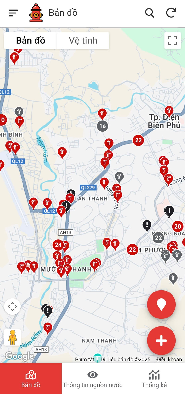 Giao diện sử dụng Bản đồ nguồn nước Điện Biên.