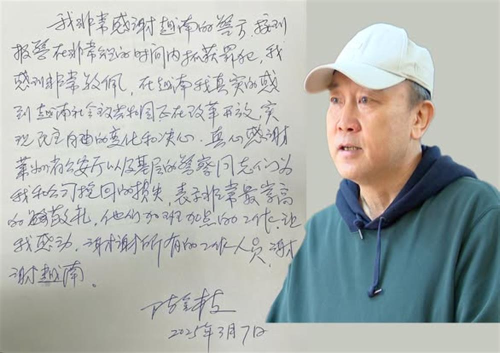 Ông Trần Kim Đống và lá thư cảm ơn Công an tỉnh Lai Châu.