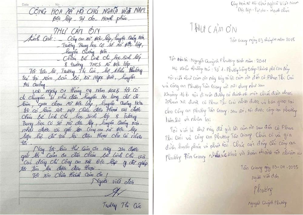 Những lá thư cảm ơn gửi lực lượng Công an cơ sở tỉnh Cao Bằng.