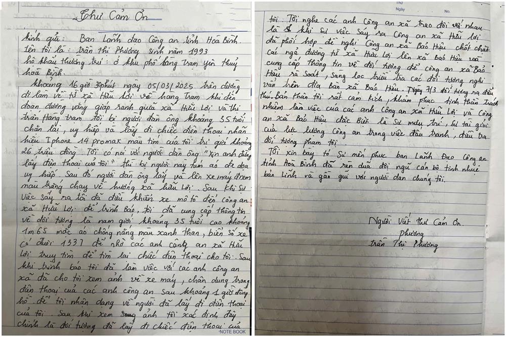 Thư cảm ơn của chị Trần Thị Phương.