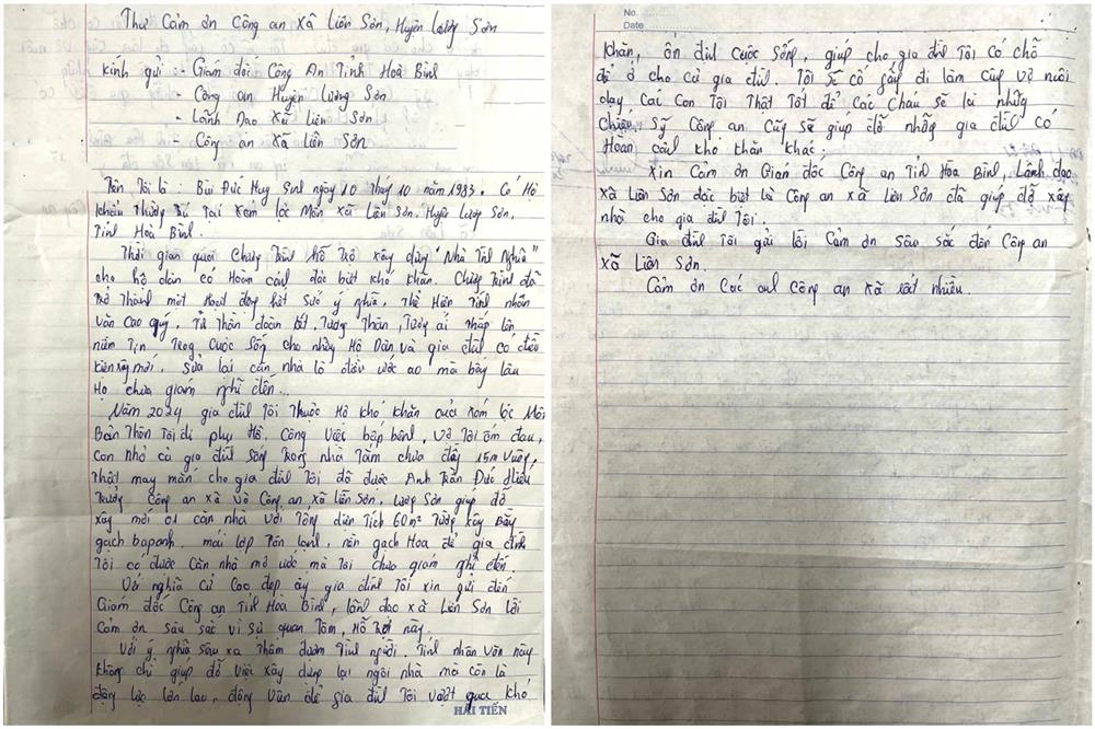 Lá thư cảm ơn của anh Bùi Đức Huy gửi đến lực lượng Công an.