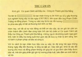 Nạn nhân liên quan đến vụ cố ý gây thương tích gửi Thư cảm ơn đến Công an Đà Nẵng