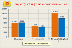 Số liệu về công tác đấu tranh phòng, chống tội phạm tháng 01/2025