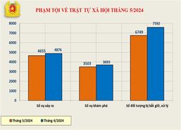 Số liệu về công tác đấu tranh phòng, chống tội phạm tháng 5/2024